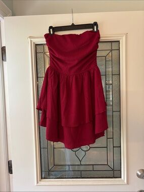 Strapless Different shades of Red Layered Mini Dress